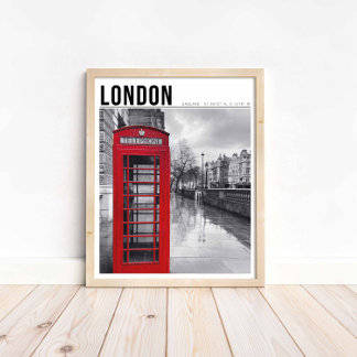 Röd telefonbox London Svart-vit fotografering Poster