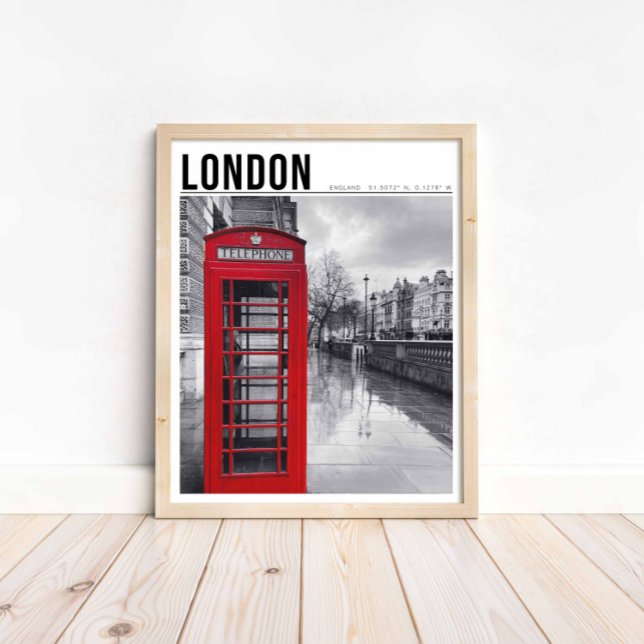 Röd telefonbox London Svart-vit fotografering Poster (Skapare uppladdad)