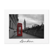 Röd telefonlåda i London, vitt vykort för text