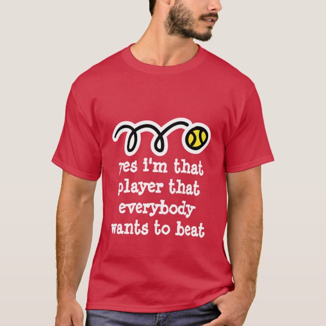 Röd tennis t shirt med roligt citat (Framsida)