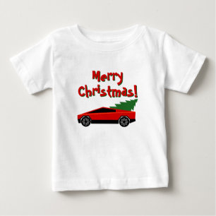 Röd Tesla lastbil som drar en julgran söt T Shirt