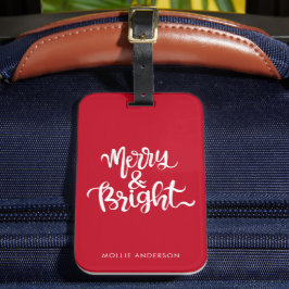 Röd text för Merry och Bright Typography Bagagebricka
