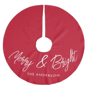 Röd text för Merry och Bright Typography Julgransmatta Borstad Polyester