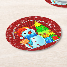 Röd text för Presenterna snögubbe i Julgran Underlägg Papper Rund