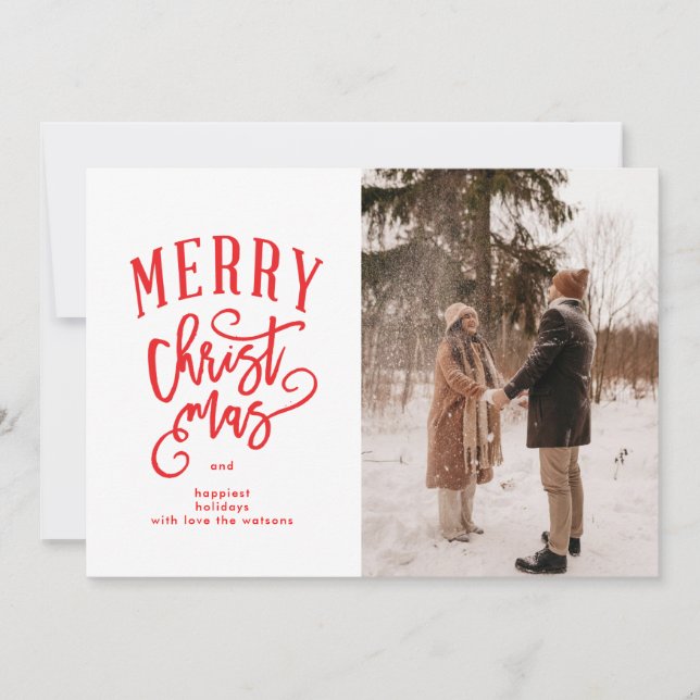 Röd text Glad jul Foto Högtidskort Julkort (Framsida)