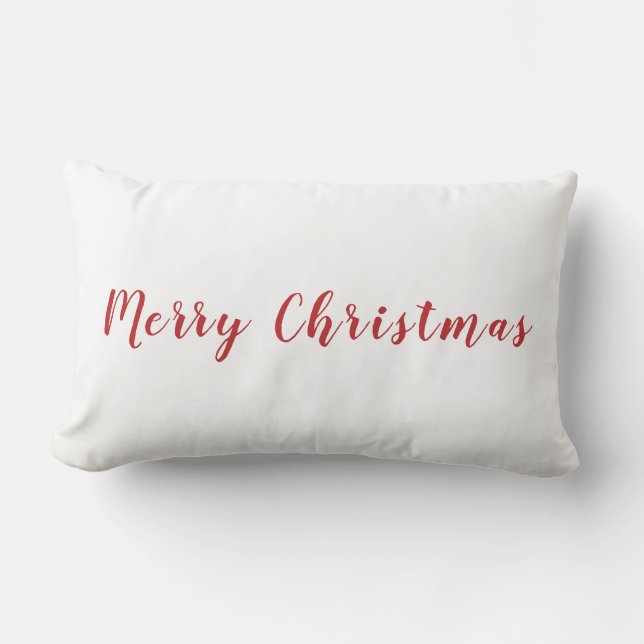Röd text i God jul, minimalistisk vit Lumbarkudde (Framsida)