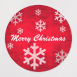Röd texturerad God jul med Snöflingor Klistermärke<br><div class="desc">Röd texturerad design med vit och benvit snöflingor juldekal. Utformningen har en röd struktur-bakgrund med snöflingor och texten "God jul".</div>