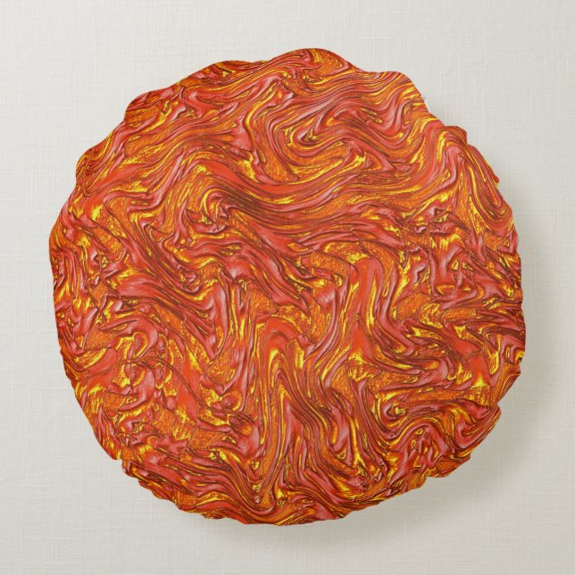 Röd texturerad med skuggor av gult rund kudde (Baksidan)