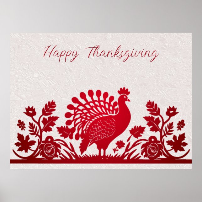 Röd Thanksgiving Kalkon Blommig Affisch (Framsidan)