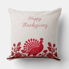 Röd Thanksgiving Turkiet Blommigt Dekorativ kudde