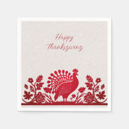 Röd Thanksgiving Turkiet Blommigt Napkins Pappersservett