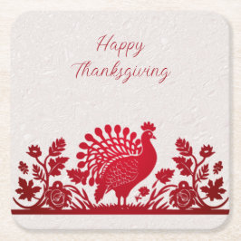 Röd Thanksgiving Turkiet Blommigt Papper Underlägg