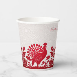 Röd Thanksgiving Turkiet Blommigt Papprare Kopp