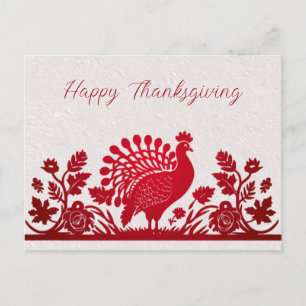 Röd Thanksgiving Turkiet-vykort för Blommigt Vykort