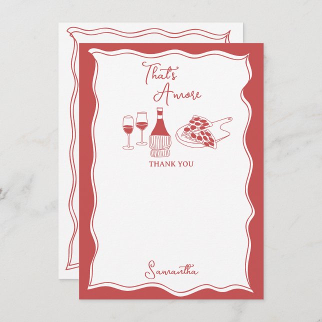 Röd That's Amore Italienska Pizza Vin Bröllopsfest Tack Kort (Fram/baksida)