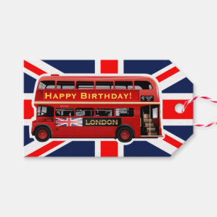 Röd Themed London buss Presentetikett