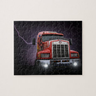 Röd Thunder KW Big Rig 18 Wheeler Pussel