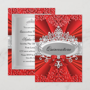 Röd Tiara & Damask Quinceanera-inbjudan Inbjudningar
