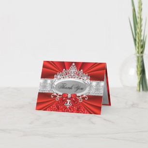 Röd Tiara & Damask Tacksedel Tack Kort