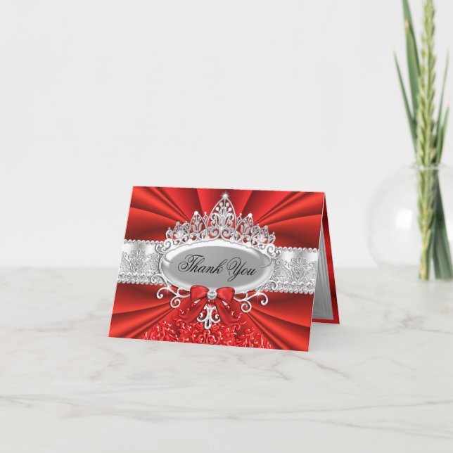 Röd Tiara & Damask Tacksedel Tack Kort (Framsida)