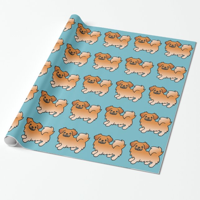 Röd tibetansk spaniel tecknad hund presentpapper (Utrullad)