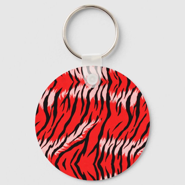 Röd Tiger Djurhudsmönsterdesign  Nyckelring (Framsida)