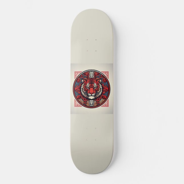 Röd tigerruta mini skateboard bräda 18,5 cm (Framsida)