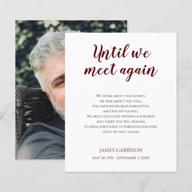 Röd tills vi ses igen med minnesmärket Dikt med fo (Fram/baksida)