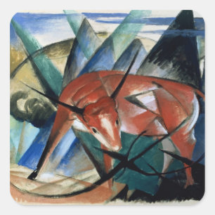 Röd tjur (gouachen på papper) fyrkantigt klistermärke