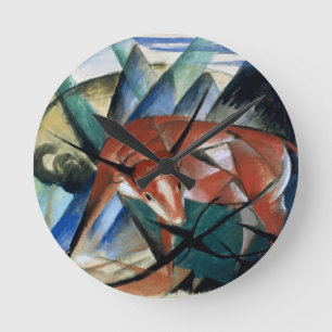 Röd tjur (gouachen på papper) rund klocka