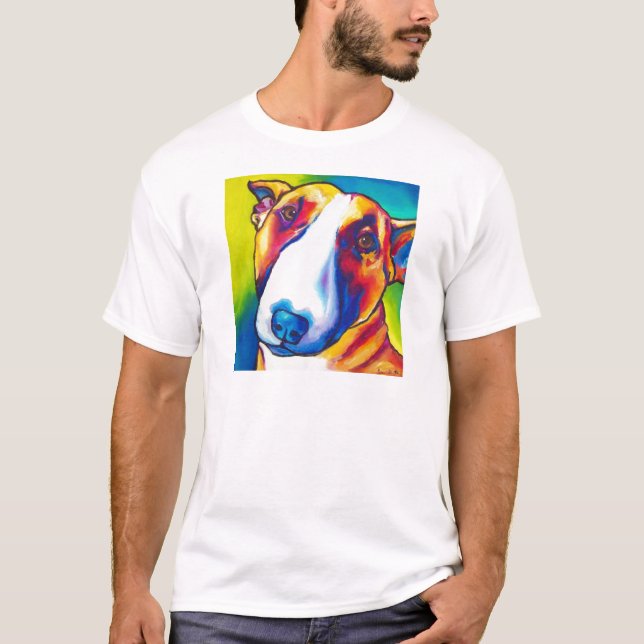 röd tjurterrier och vit 2 tee shirt (Framsida)
