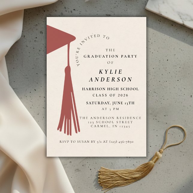 Röd tofs gymnasieavgångsfest inbjudningar (Red Tassel High School Graduation Party Invitation)