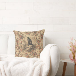 Röd Toile Chinoiserie Katt Damast Kudde