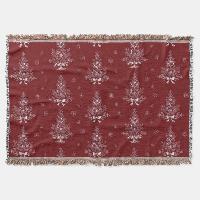 Röd Toile De Jouy Coquette Julgrönska Filt (Framsidan)