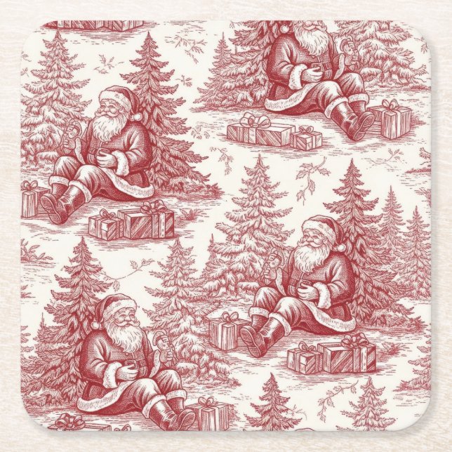 Röd Toile Underlägg Papper Kvadrat (Framsidan)