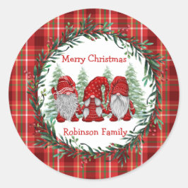 Röd Tomte Jul Krans med järnek och bär Runt Klistermärke