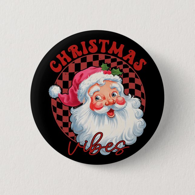 Röd tomte julstämning Vintage rosa jul tomten Knapp (Framsida)