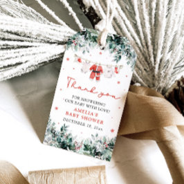 Röd tomtebaby julklädstreck baby shower presentetikett