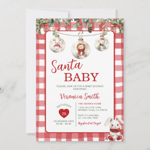 Röd tomteelefant baby shower jul inbjudningar