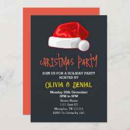 Röd tomteluva jul firande svart julkort