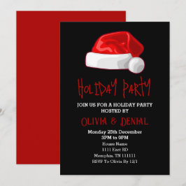 Röd tomteluva jul semester svart julkort