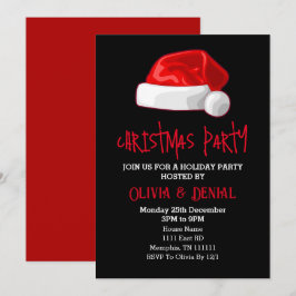 Röd tomteluva jul semester svart julkort