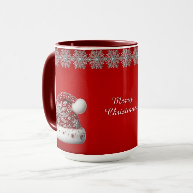 Röd tomteluva julfirande mugg (Framsida vänster)