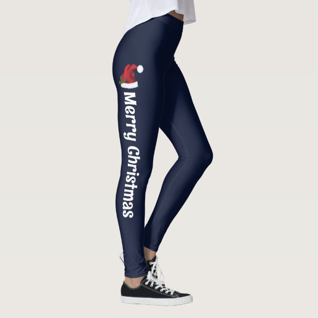 Röd tomteluva på blå med God Jul-text Leggings (Höger)