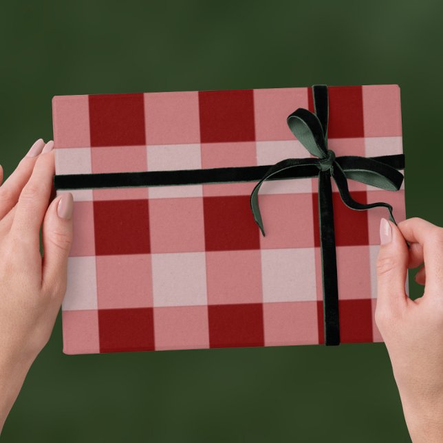 Röd traditionell jul - Rutig rand Presentpapper (Red Wrapping Paper - Traditional Christmas)
