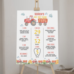 Röd traktor Farm-Födelsedagsfestens milstolpstecke Poster