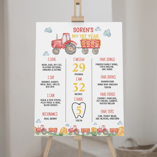 Röd traktor Farm-Födelsedagsfestens milstolpstecke Poster (Skapare uppladdad)