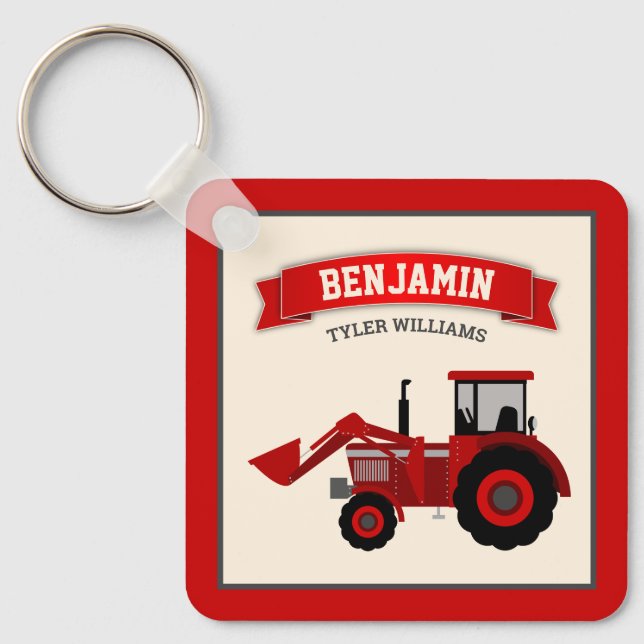 Röd Traktor för Barn Namn Nyckelring (Framsida)