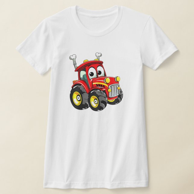 Röd traktor för kute-Tecknad T Shirt (Laydown)