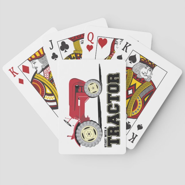 Röd traktor för vintage casinokort (Baksidan)